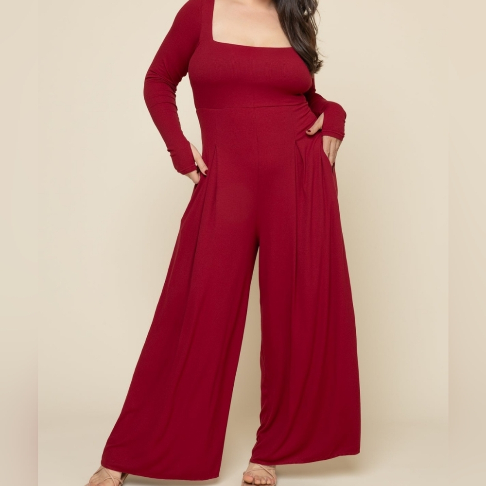 Popflex Active Go With The Flow Long Sleeve Jumpsuit Deep Cherry Medium Petite